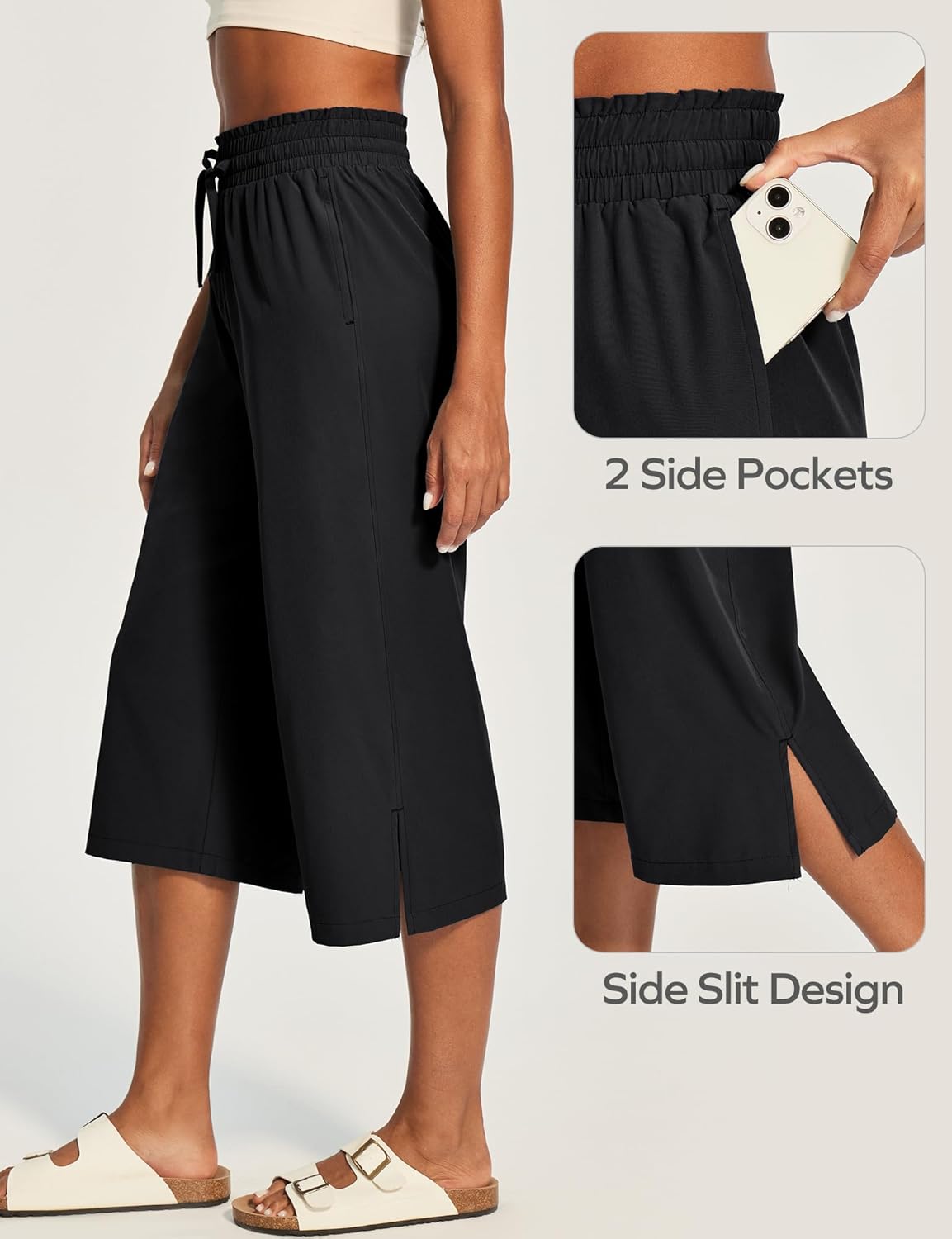 Ewedoos Capri Pants for Women Lightweight Quick Dry Casual Wide Leg Womens Capris Drawstring High Waisted Gaucho Pants - Image 5