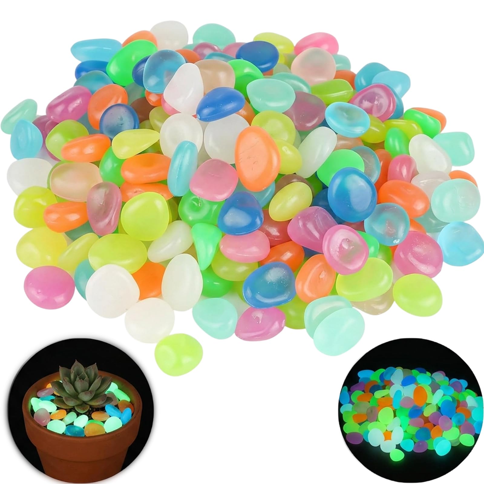 500 PCS Glow in the Dark Pebbles, Coloured Stones for Aquarium and Garden, Decorative Stones for Fish Tank Gravel and Landscape Illumination