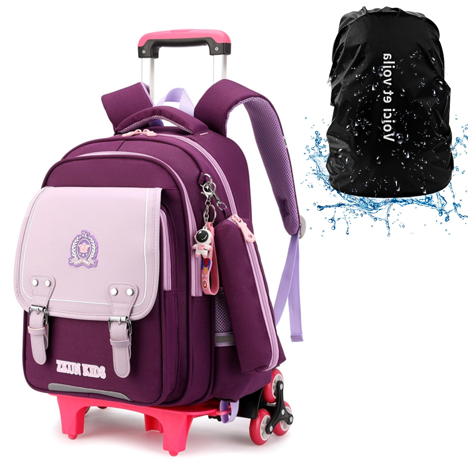 DYMYSchool Backpack with Wheels Girls Backpack with Wheels Trolley Children School Boys Teenager School Bag Girls School Bag with Wheels Trolley Bag, 3161 Purple, XL, Rucksack