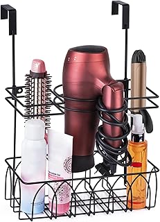Alsonerbay Hair Dryer Holder Wall-Mounted/Door-Hanging Hair Tool Storage Caddy Bathroom Metal Basket for Hair Care & Styli...