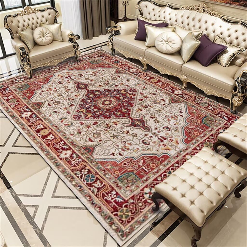 Tapis Lavable En Machine Pour Salon Deco Chambre Ado Fille Tapis Rectangulaire D'Intérieur De Chambre À Coucher, Rouge, Lavable En Machine, Antidérapant Bureau Fille Ado 200X300Cm 6Ft 6.7''X9Ft 10.1''