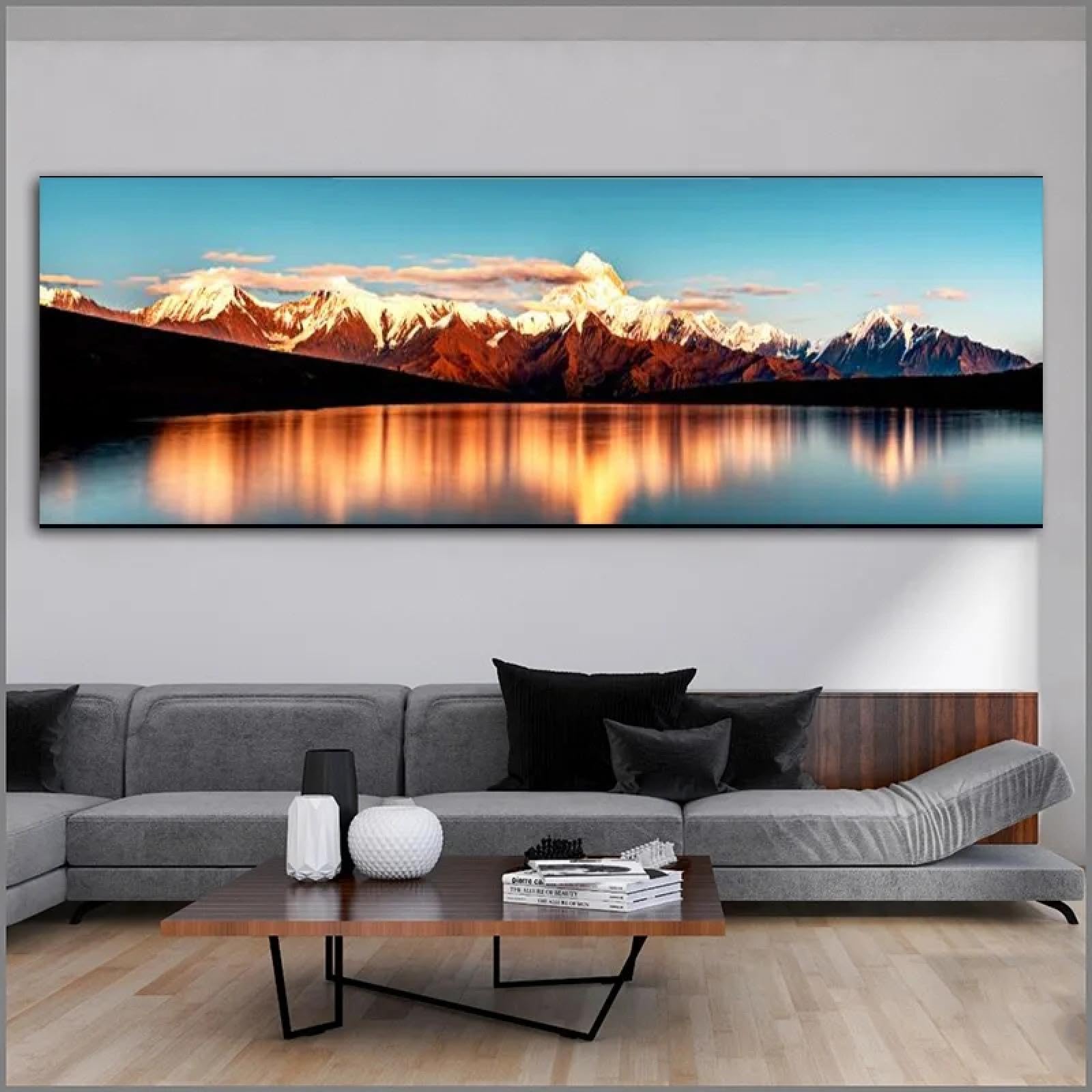 Peinture de montagnes dorées vintage sur toile 40x120cm sans cadre pour salon - 6