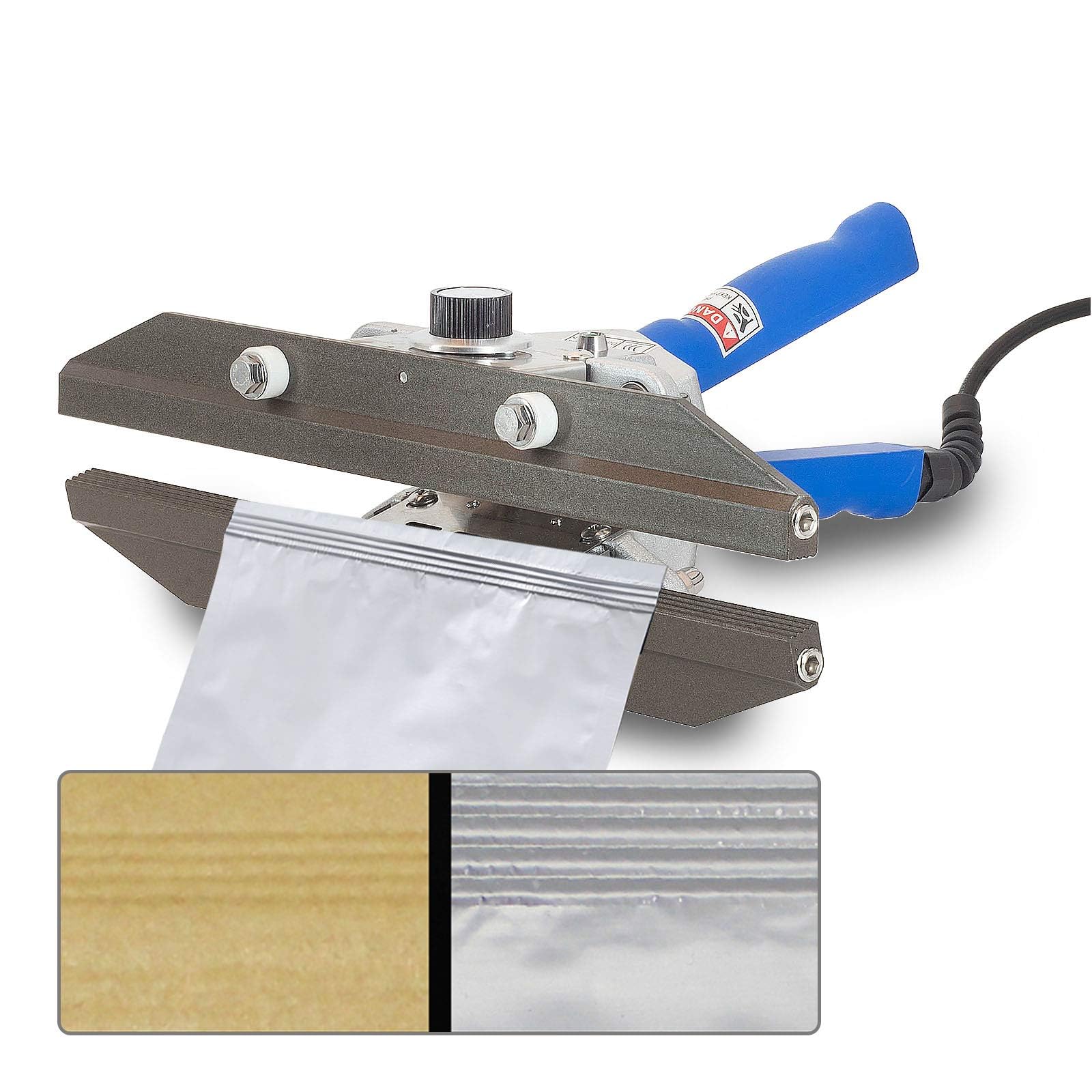 SUSEMSE FKR-300 Sellador térmico portátil de mano, 550 W, azul, manual, acero inoxidable, sellador, sellador al vacío