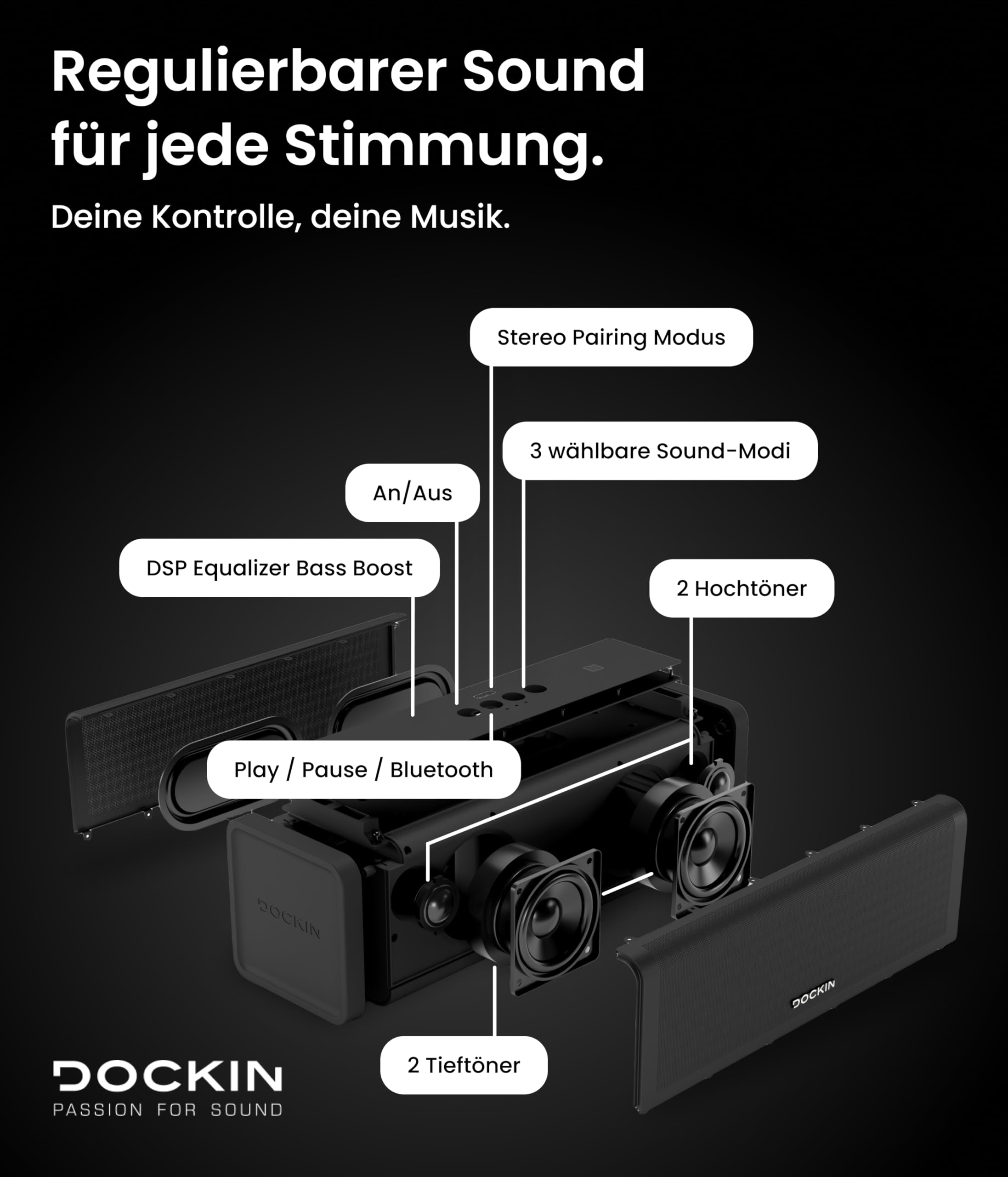 DOCKIN D Fine + 2 Portable Bluetooth Hi-Fi Speaker 50W Wireless
