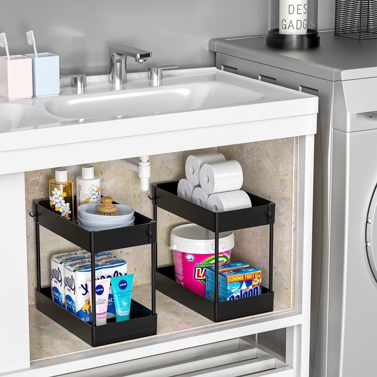 2 Pack Under Sink Organizer, 2 Tier Under Sink Organizers and Storage