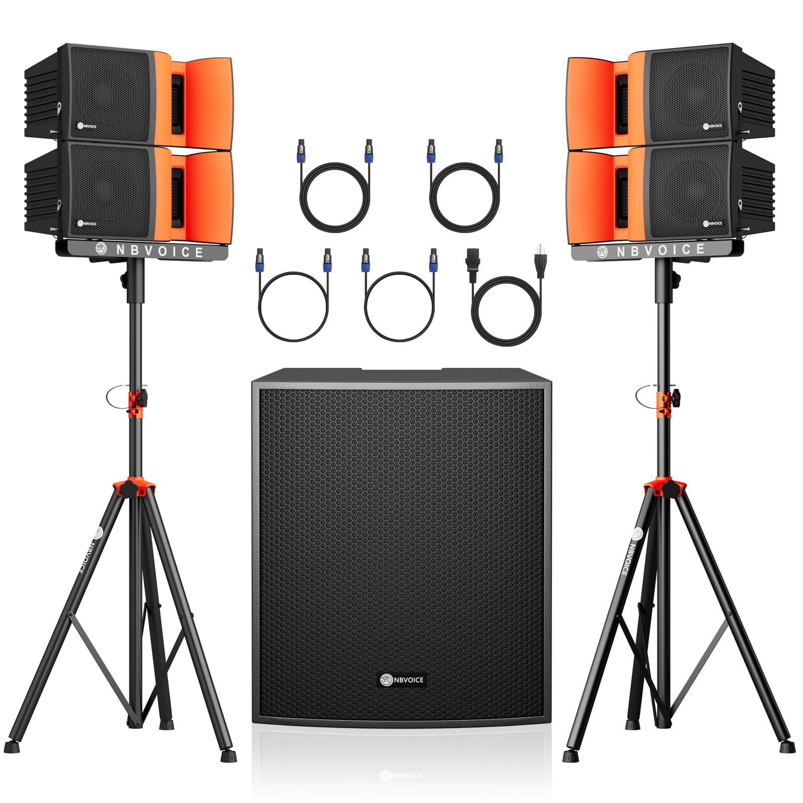 18-Inch 4000W P.M.P.O Stereo PA Speaker System with Bluetooth/USB/Remote, Includes 4 Line Array Speakers, 1 Active Subwoofer, 2 Tripods - Perfect for DJ, Parties, Weddings, and Events