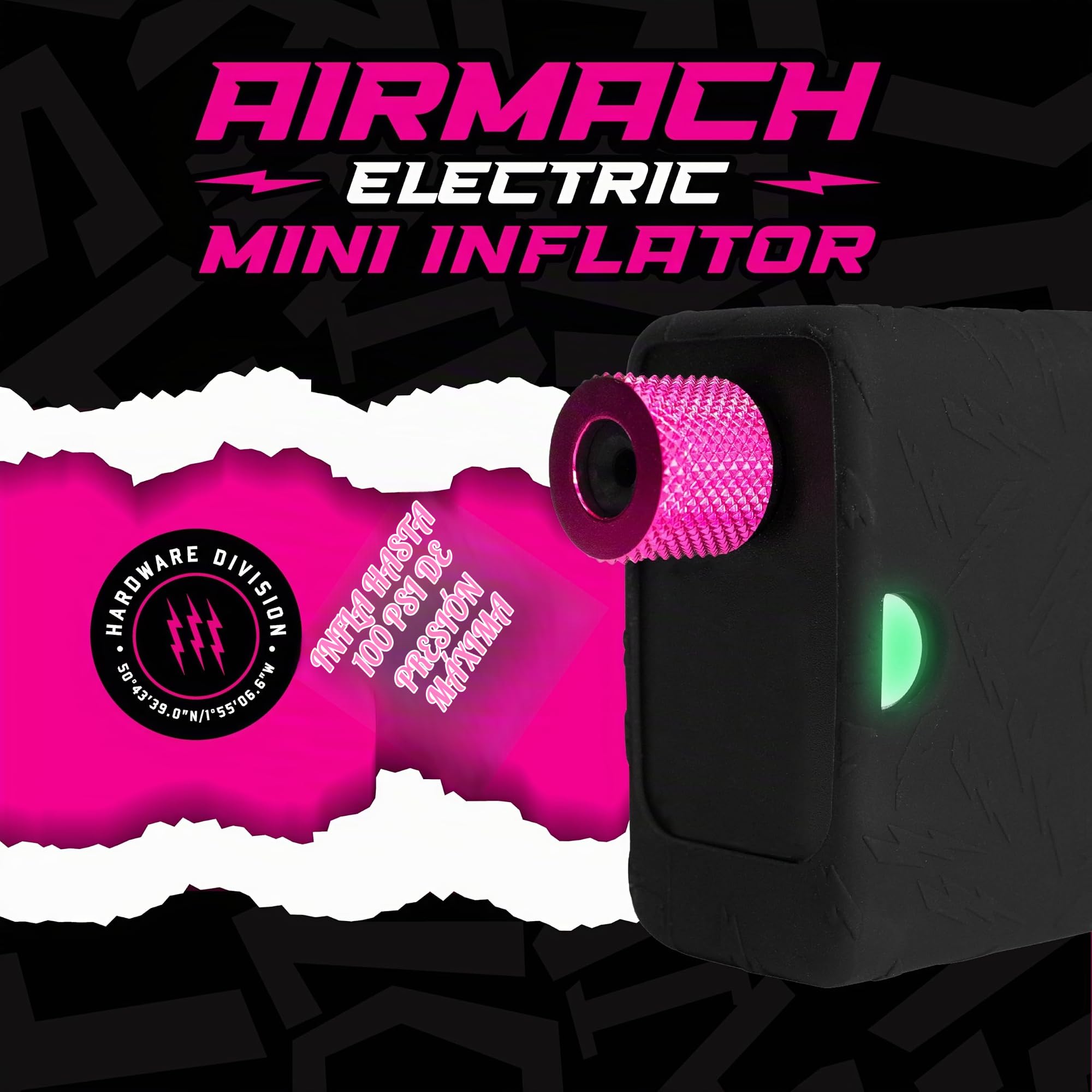 Muc-Off Airmach Mini Inflador Eléctrico - Presta y Schrader - Bomba de Bicicleta Compacta con Carga Rápida USB-C