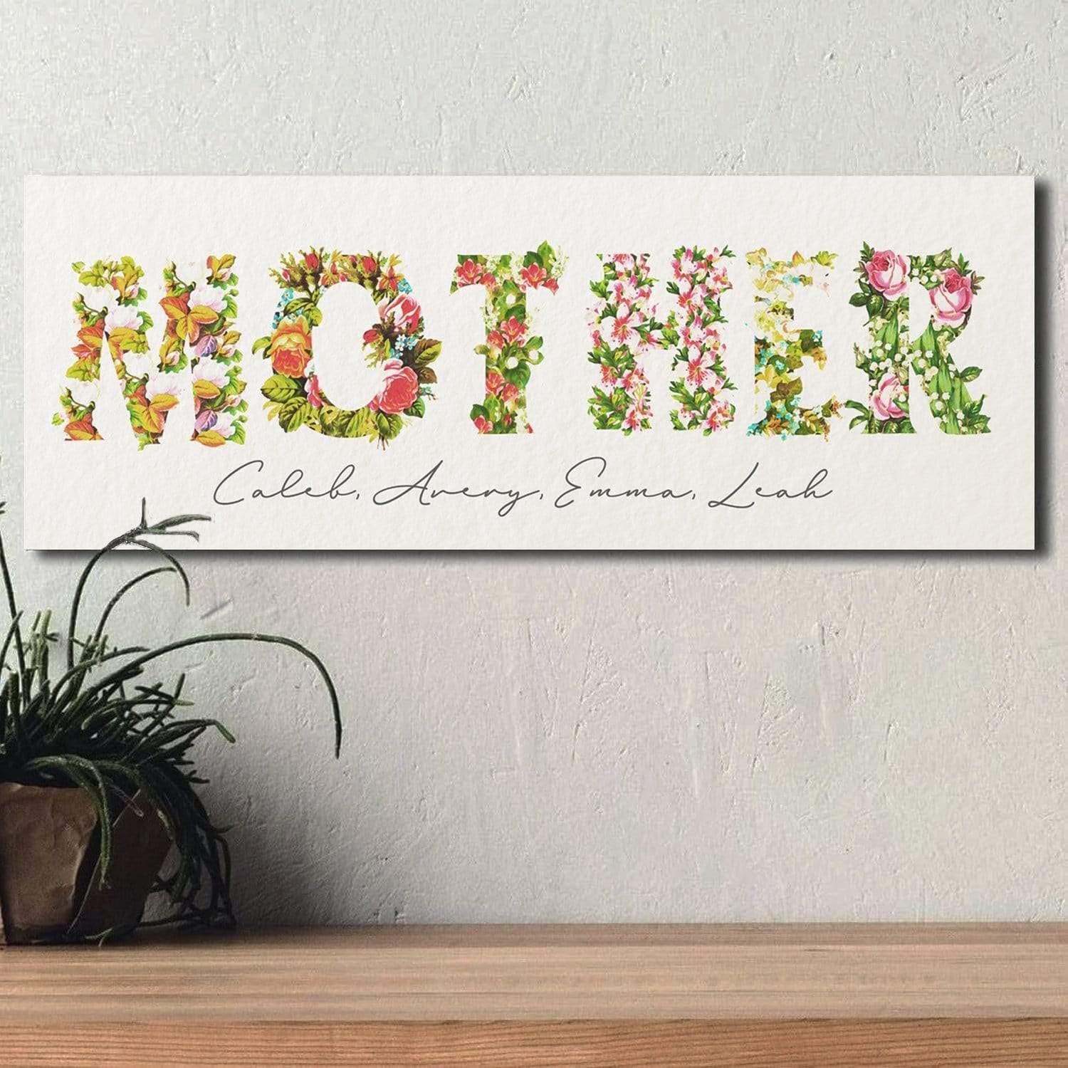 Personalized MOM and Children Art - FLORAL | Customized with all Kid’s Names |Unique and Customized Gift for Mother’s Day, Mom’s Birthday or Christmas (6"x18" Stretched Canvas)