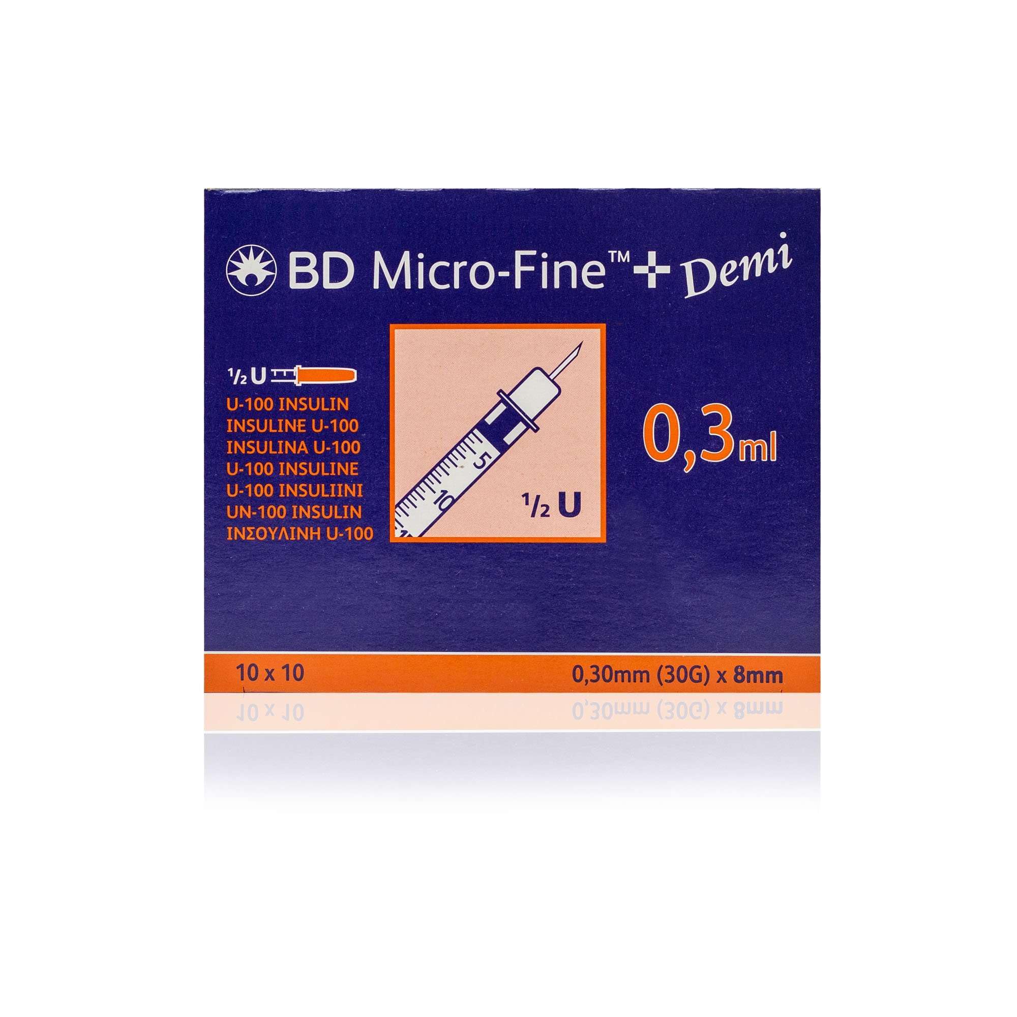 Bio siringhe 0,3 ml 30G x 8 mm U-100 in plastica monouso sterili conf. da 10 pezzi