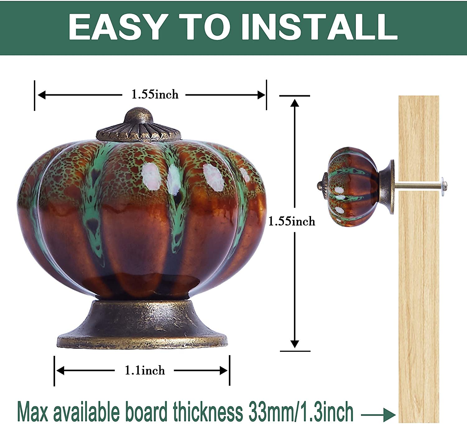 Zernmiarder Green Ceramic Knobs 10 Pack Flower Drawer Pulls Vintage Cabinet Knobs - Antique Dresser Pulls With Screws For Closet Drawer Cupboard Cabinet And DIY Home Project - View #5