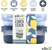 Vista 3 de Ello Juego de 2 contenedores de almacenamiento de alimentos de plástico para lonchera, tipo Bento, con tapas de plástico herméticas, a prueba