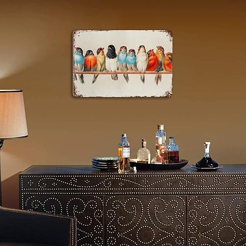 Miniatura 5 de Anique - Letrero de metal para pared, diseño de pájaro, impresión de paisaje grande, una perca de pájaros (1880), letrero decorativo divertido para