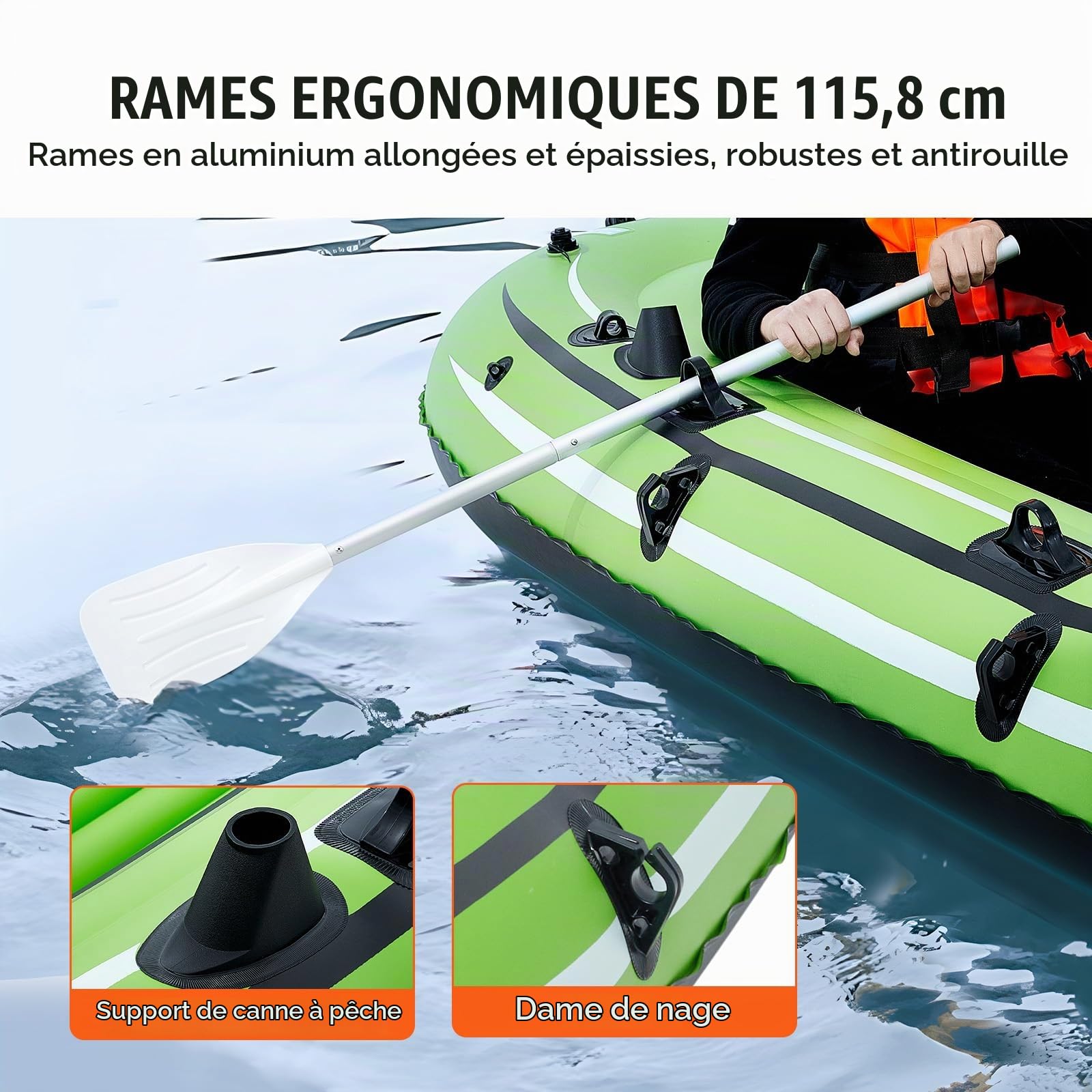 VEVOR Bateau Gonflable,Bateau de Pêche Pneumatique pour 2-5 Personnes,Kayak en PVC Solide,avec Rames en Aluminium de 116 cm,Pompe à Haut Rendement,Capacité de Charge 226,8-499 kg pour Adultes Enfants