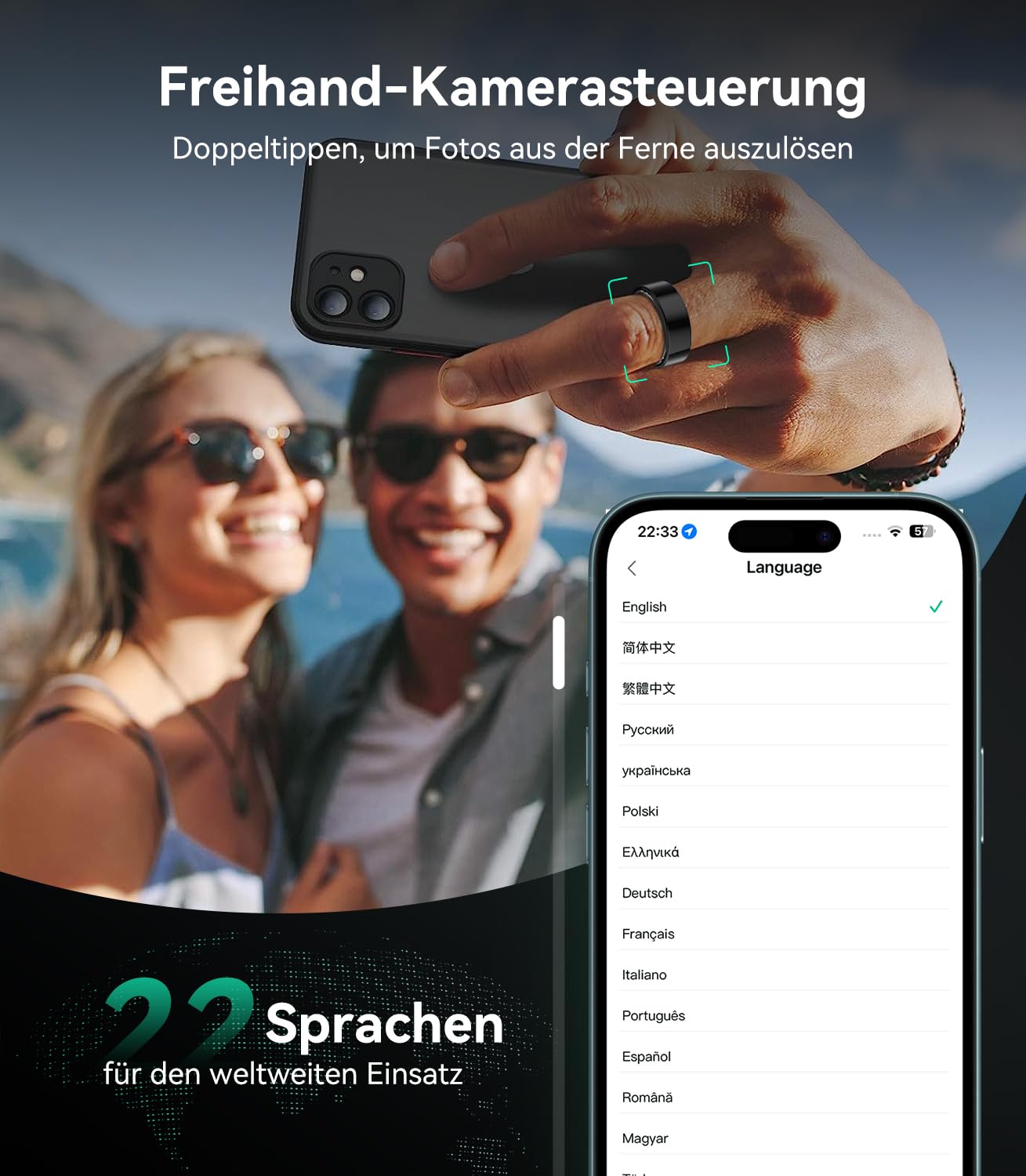 Smart Ring Mit kabellose Ladestation【JZ5.2-Chip & 0% Messfehler】【Militärgeprüftes Titan-Design & IP68】 Smartring Fitness Ring - 30 Sprachen & Herren für Android IOS（Schwarz, Größe 10）