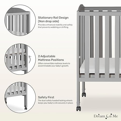 Miniatura 4 de Dream On Me Cuna portátil plegable 2 en 1 en gris frío, certificado Greenguard Gold, 40 x 26 x 38 pulgadas (paquete de 1) Gris (Cool Grey),Rosa