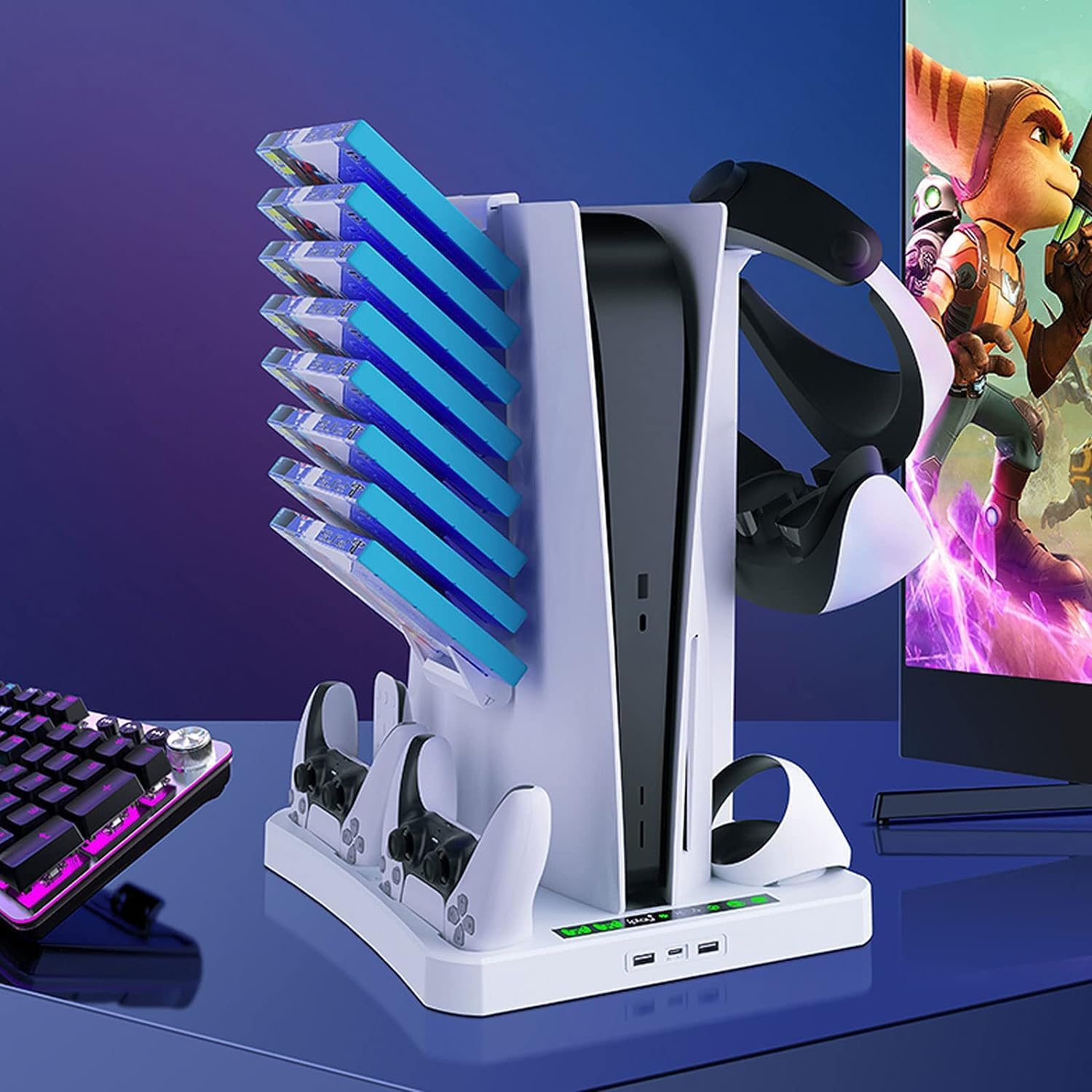 Stazione di ricarica per PS VR2 / PS-5 con ventola di raffreddamento e accessori, PS-5 PSVR 2 controller caricabatterie dock di ricarica, console Playstation5 raffreddamento PS VR 2