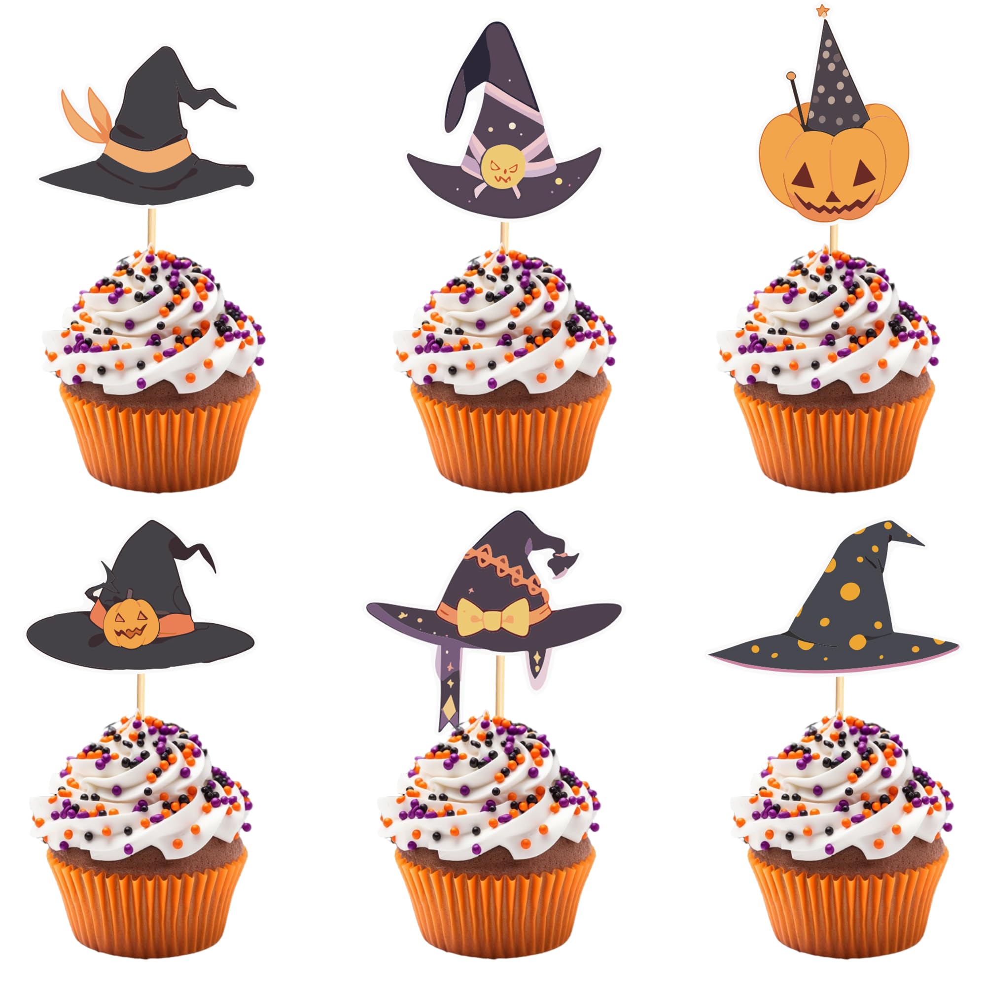 Arthsdite 24pcs Witch Hat Cupcake Toppers Halloween Party Decorations Halloween Witch Hat Theme Cake Decorations for Birthday Party Baby Shower Supplies