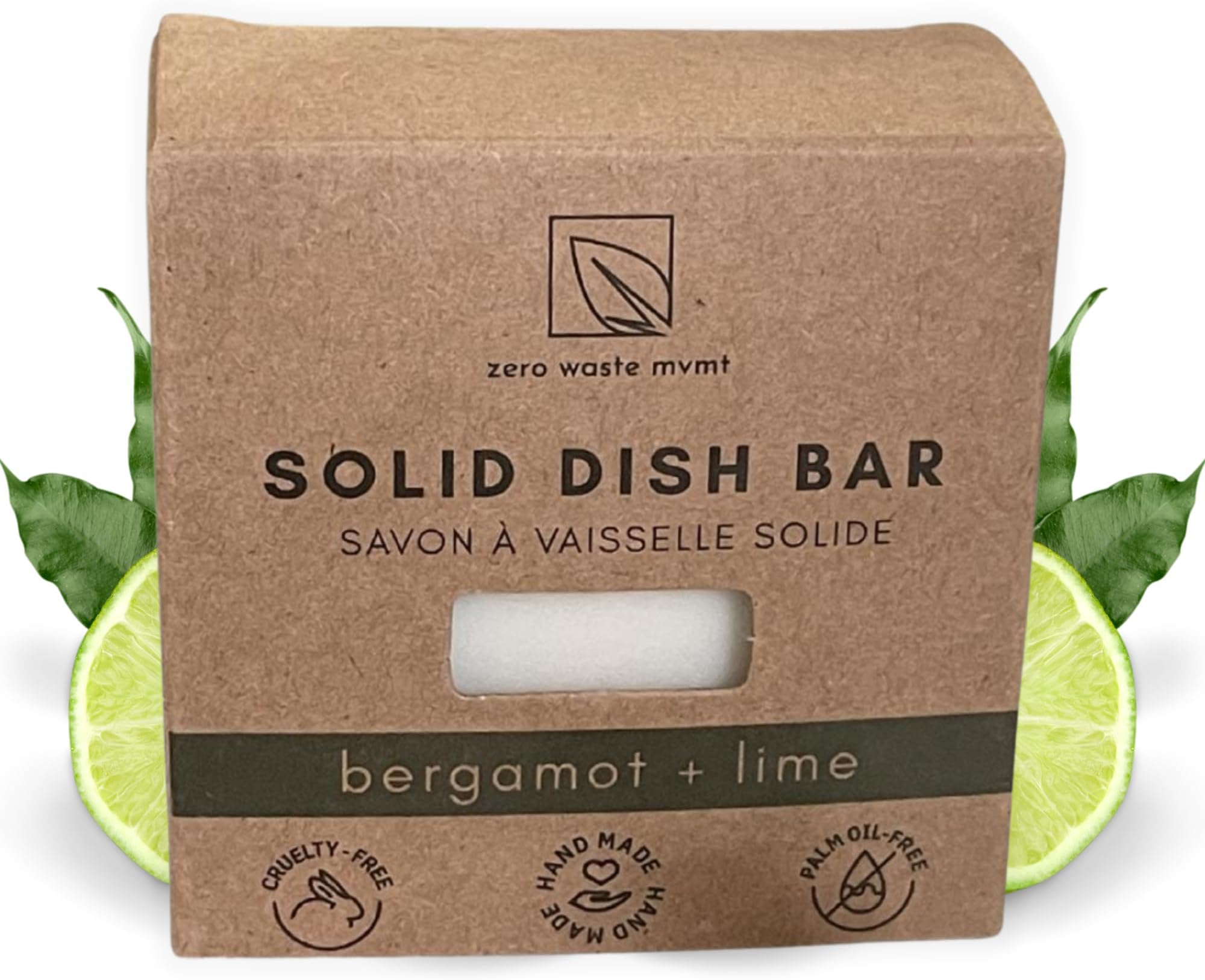Solid Dish Soap Bar | Bergamot + Lime | Natural, Zero Waste Soap | Plastic-Free Dish Soap Block | USDA Certified Organic Ingredients | Vegan-Friendly Dish Soap, 5.5 oz.