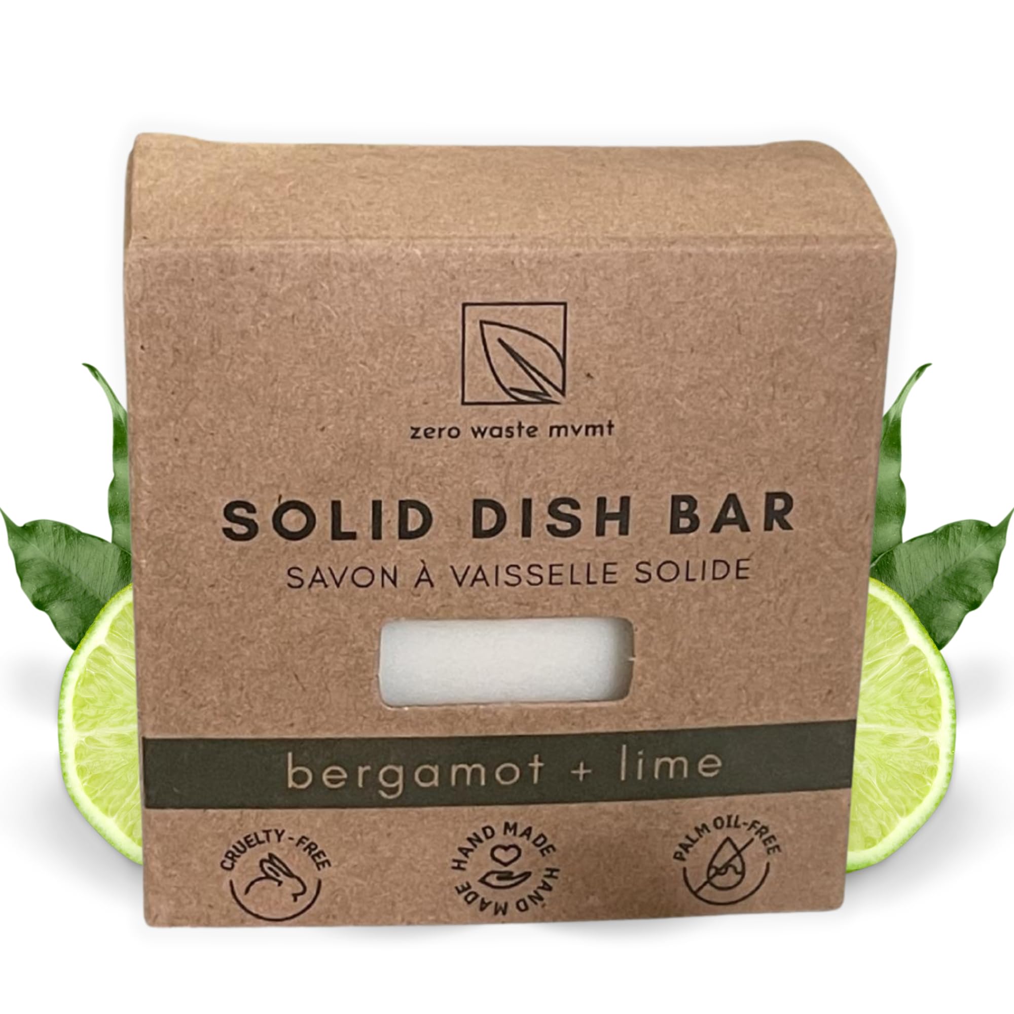 Solid Dish Soap Bar | Bergamot + Lime | Natural, Zero Waste Soap | Plastic-Free Dish Soap Block | USDA Certified Organic Ingredients | Vegan-Friendly Dish Soap, 5.5 oz.