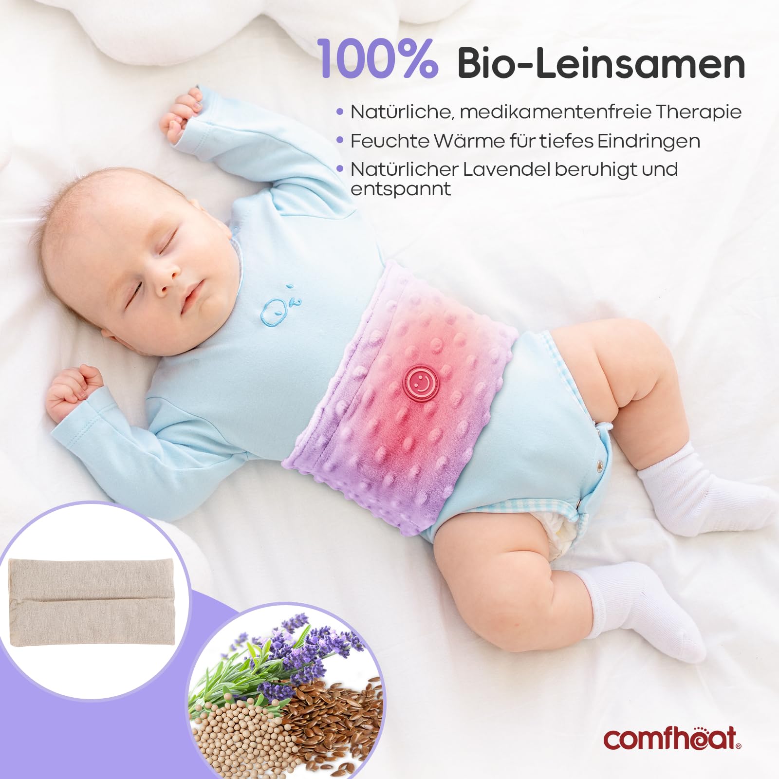 Alivio de cólicos y gases para recién nacidos y niños pequeños, envoltura de semillas de lino calentada, cinturón de swaddling para bebé, ayuda natural para upset Stomach en bebés y niños