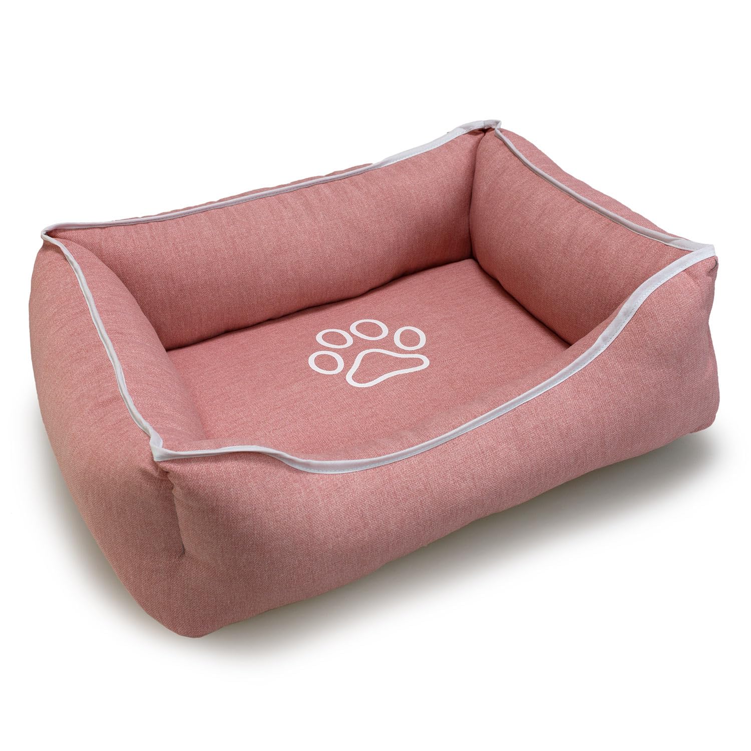 Arquivet - Rosa quadratisches Hundebett mit Fußabdruck und Paspelierung 85 x 68 x 21 cm -Hundebett - Hundezubehör