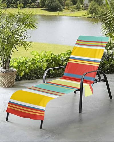 Miniatura 6 de Coloridas fundas verticales para silla de playa con bolsillos, funda de microfibra de secado rápido, fundas de silla de piscina naranja, toalla para