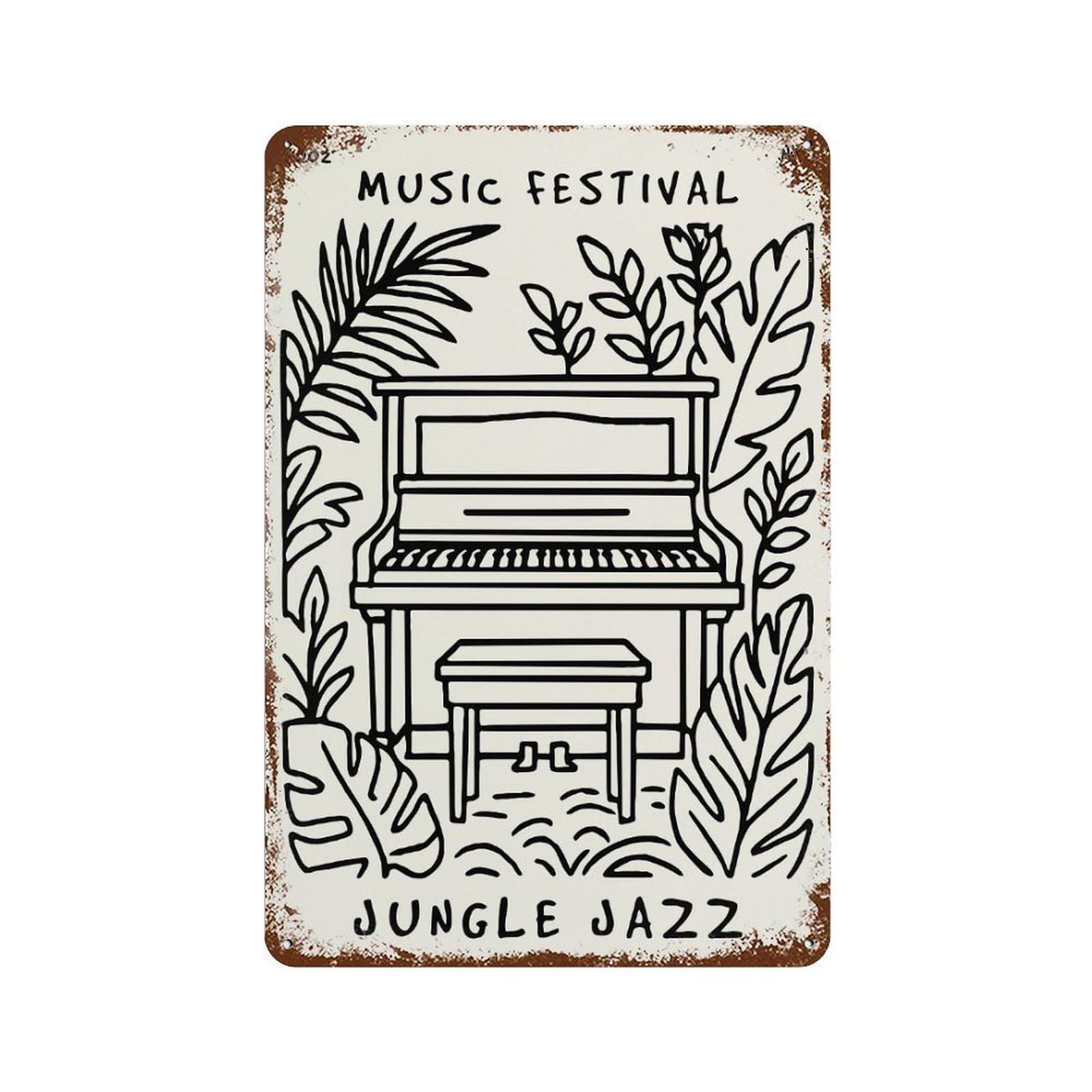 Garage Style Jungle Jazz Music Festival Poster Distressed Metal Wall Sign 11.8"x7.9", Shabby Chic Decor for Bar And Workshop