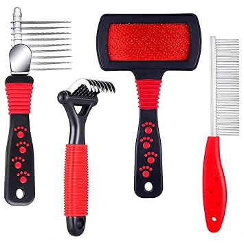 4 Pieces Pet Rake Comb Dog Dematting Comb Pet Slicker Brush Dog Steel Comb Pet Grooming Tool Dog Brush and Cat Brush
