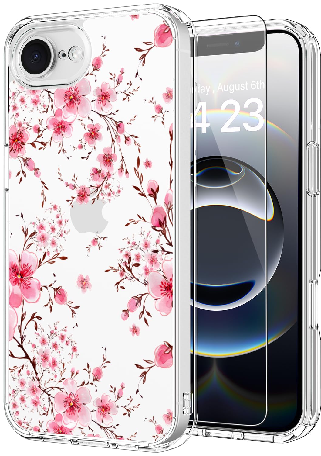 ICEDIO for iPhone 16e Case with Screen Protector-Clear with Fashionable Trendy Patterns-Designed for Girls and Women-Slim Fit Cover-Protective Phone