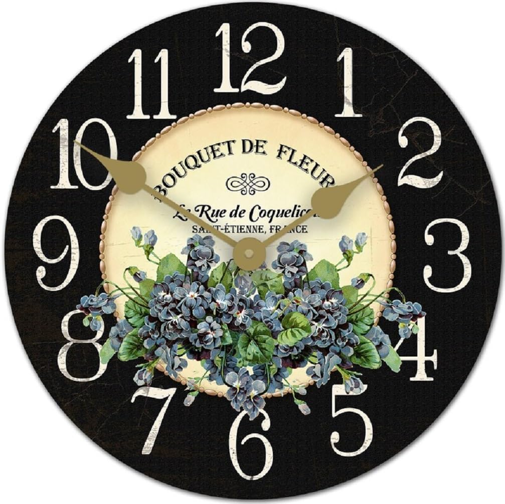 Violets Wall Clock | Ultra Quiet Quartz Mechanism | Hand Made in USA Beautiful Crisp Lasting Color | Comes in 8 Sizes | 12 Inch