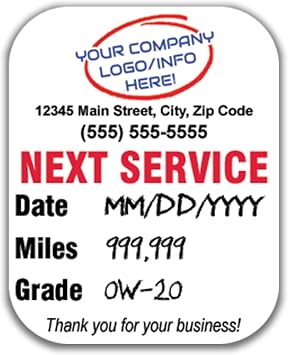 Curb-N-Sign Up to 5000 Custom Oil Change Stickers with Your Logo - Personalized Made in USA Oil Change Labels - Next Service Due Labels for Car Auto Vehicle Rectangular