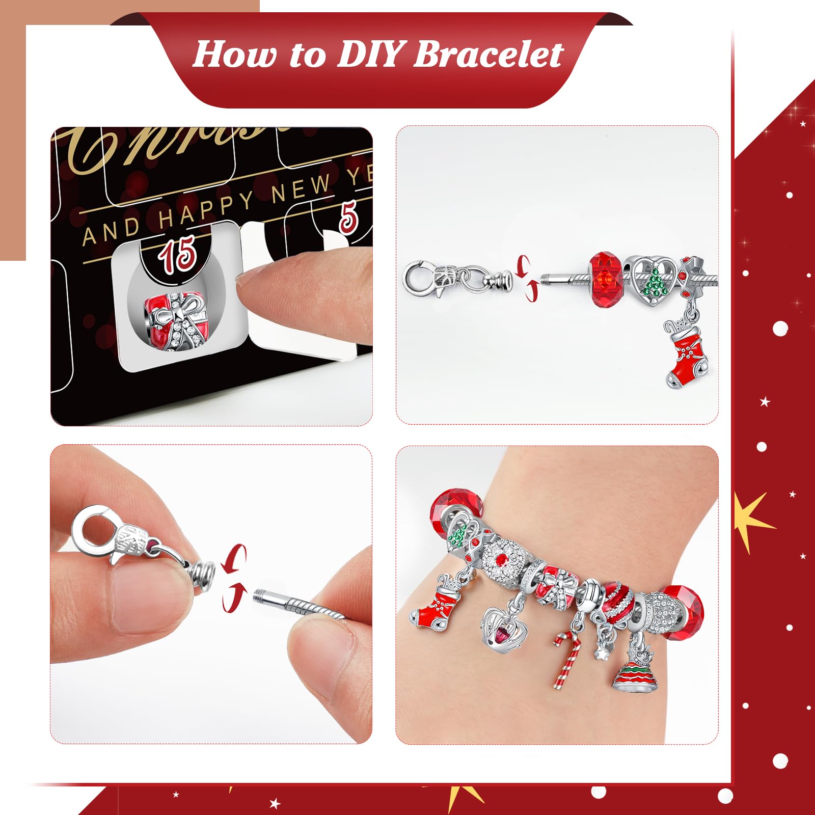 WEVOL Calendario Avvento 2025 Gioielli Bambina Donna, Calendario Avvento Bracciale Bambini Kinder Fai da Te, Braccialetti Regalini Sorprese Regalo di Natale per Ragazza Donna