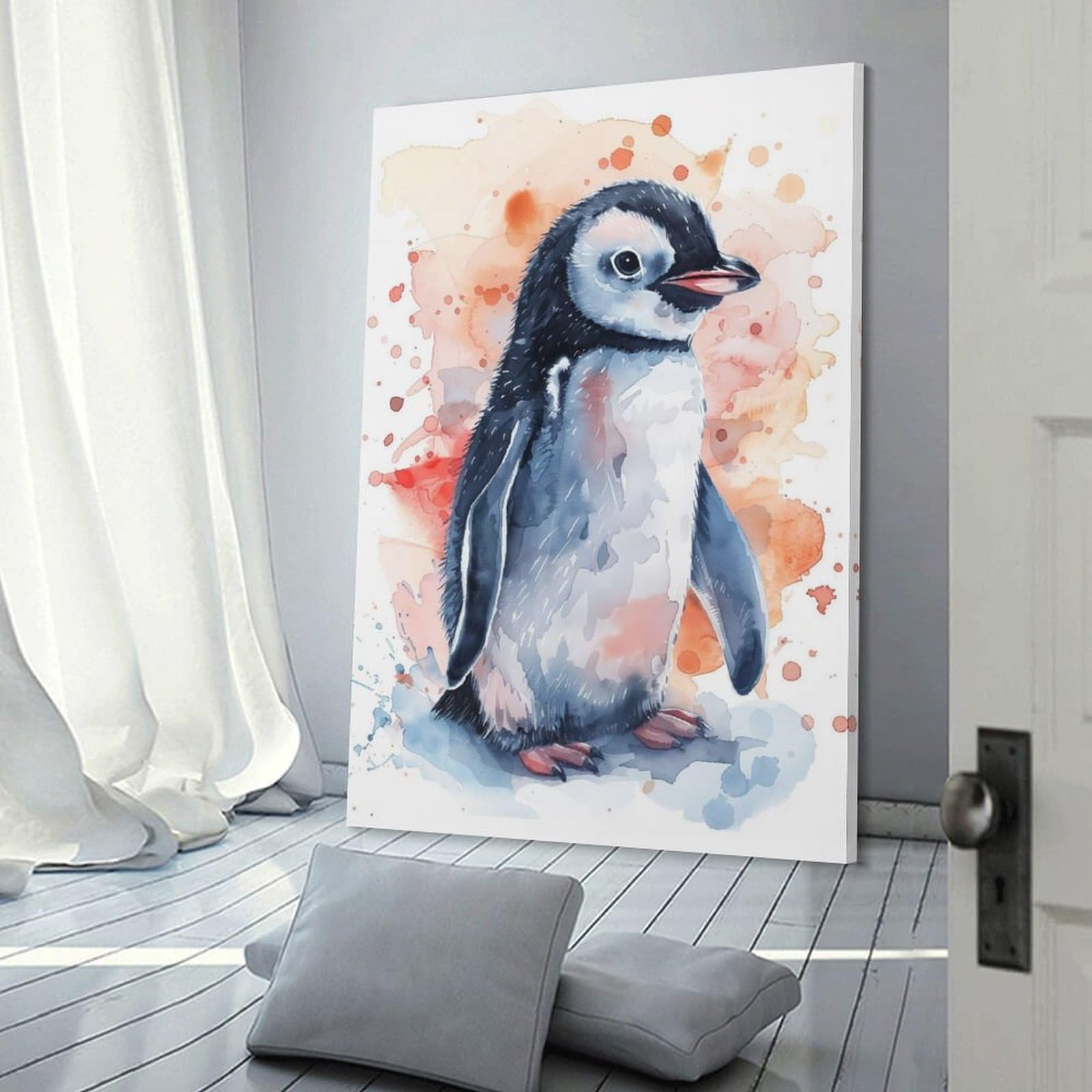 Junmoney Canvas Wall Decor Watercolor Penguin, 08x12inch(20x30cm), for Living Room, Bedroom, Office Or Hallway, Decorative Artwork with Broad Appeal