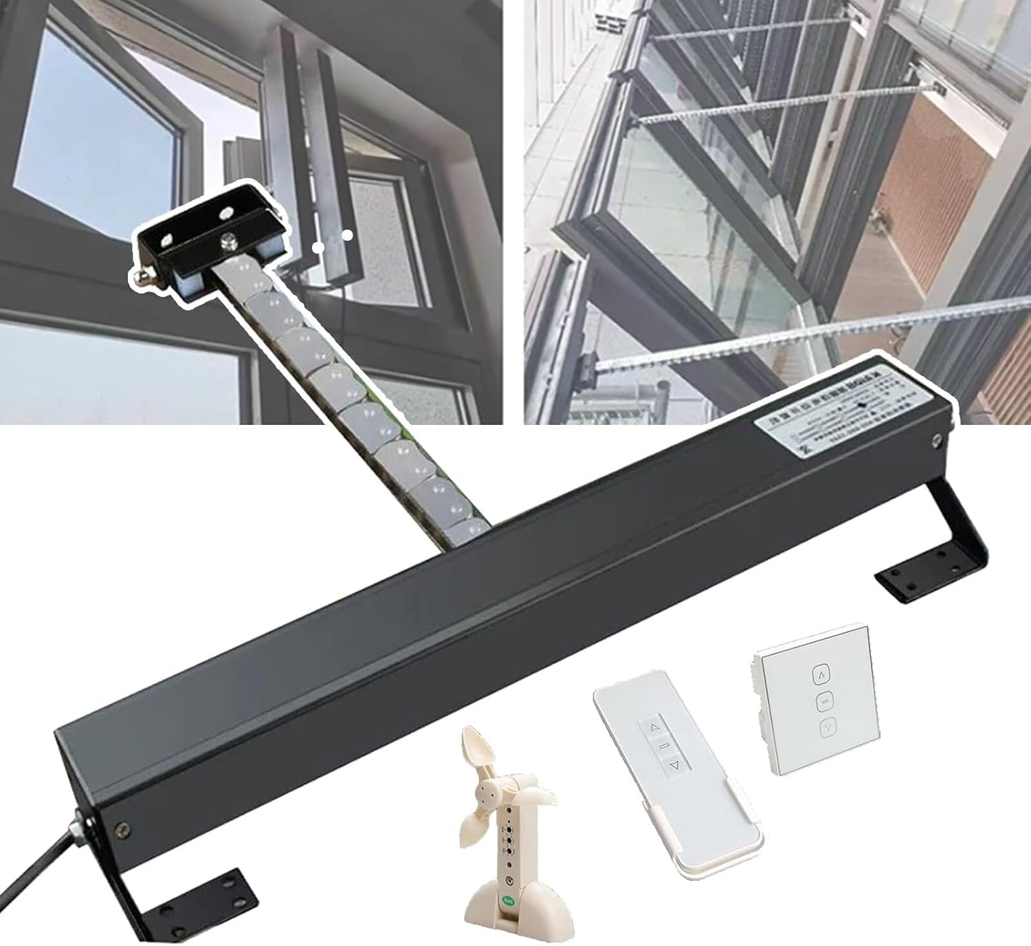 Electric Chain Window Opener Actuator (300-1000mm), Double Chain Design, with Wind, Light and rain Sensor + Switch + Remote Control, Suitable for Greenhouse Windows(600mm)