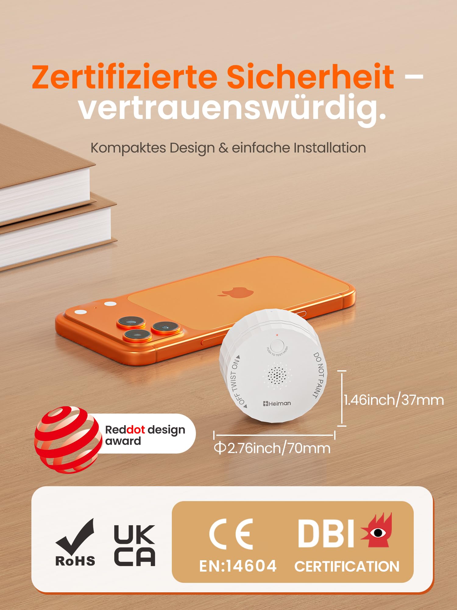 Heiman Rauchmelder Matter mit Temperatur und Feuchtigkeitssensor, S1-TM | austauschbare 5-Jahres-Batterie, Magnethalterung, kompatibel mit Apple HomeKit, SmartThings, Home Assistant und Homey