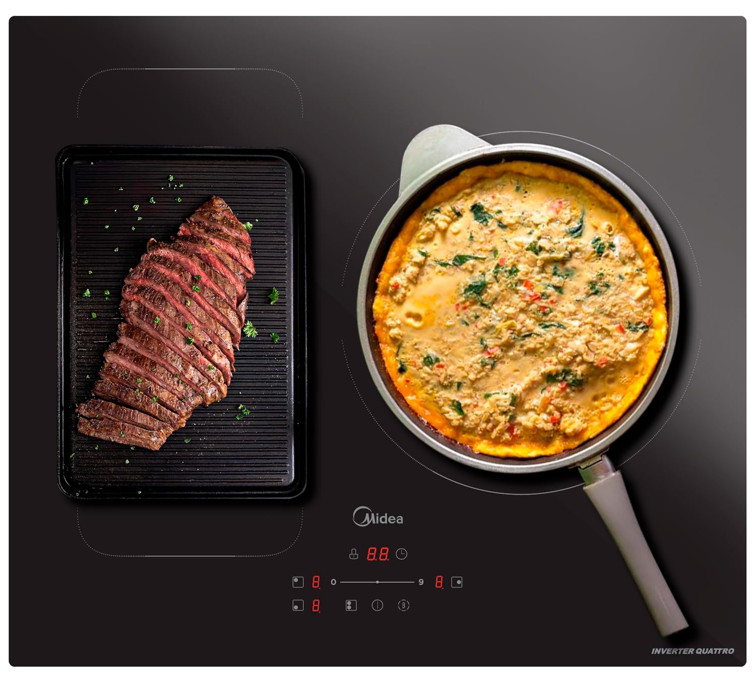 MIDEA Placa Inducción 3 fuegos 7400 W Con Zona Flex - Vitroceramica Induccion Integrada con Panel de control tactil, Inverter quattro, 9 Niveles de Potencia, Booster, Indicador de Luz, y Temporizador