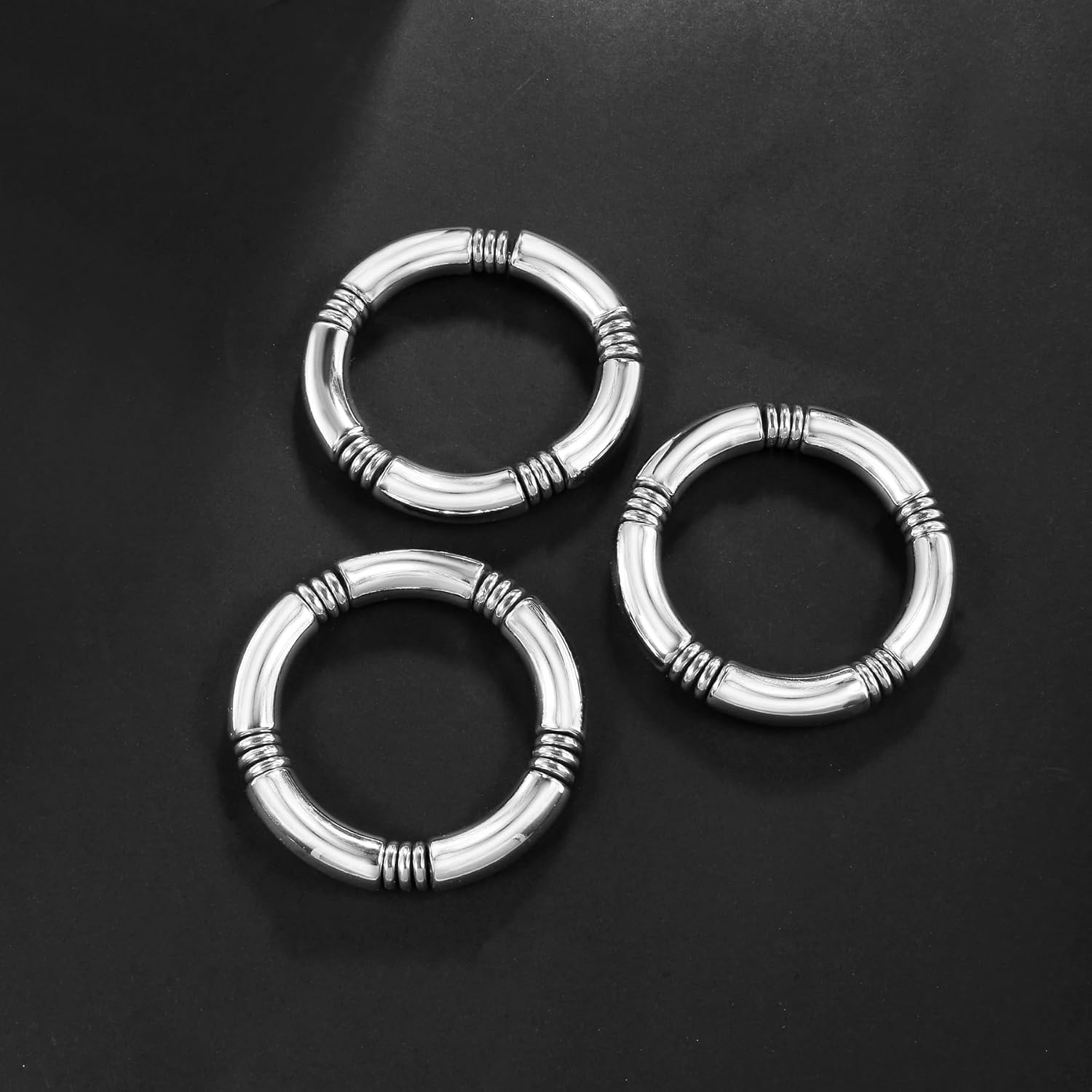 Gold Chunky Bangles Bracelets For Women 14k Gold Plated Stack Layered Curved Bamboo Tube Stretch Bracelets Gift Jewelry - Image 5