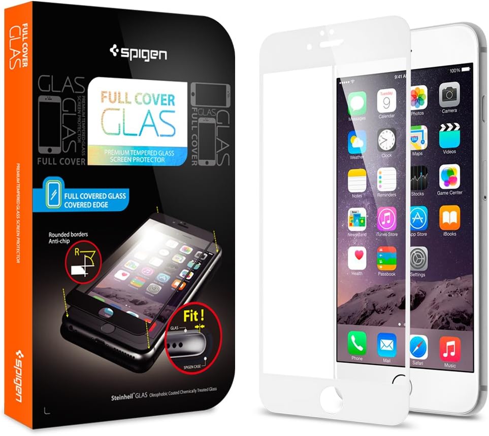 Spigen Full Cover Glass iPhone 6 Full Screen Protector with Tempered Glass for iPhone 6 - White