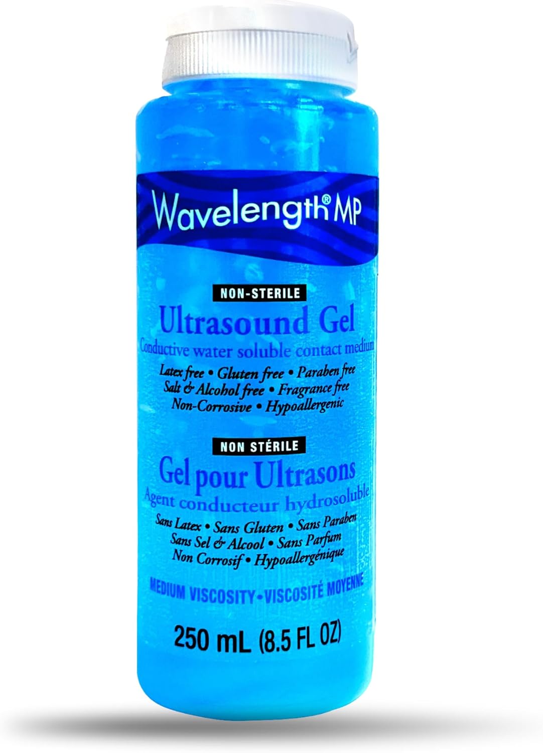 Wavelength® MP Multi-Purpose Ultrasound Gel. Hypoallergenic, Non-Greasy, Premium-Quality. Made in Canada. Transmission Gel. 250ml Bottles. (250 ml x1 Blue)