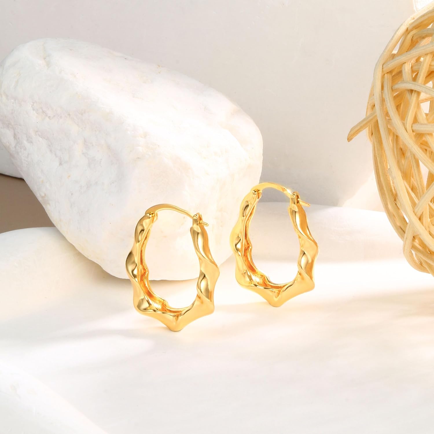 Chunky Gold Hoop Earrings for Women 18K Gold Plated Thick Hoops Earrings Big Chunky Hoop Earrings - Image 7