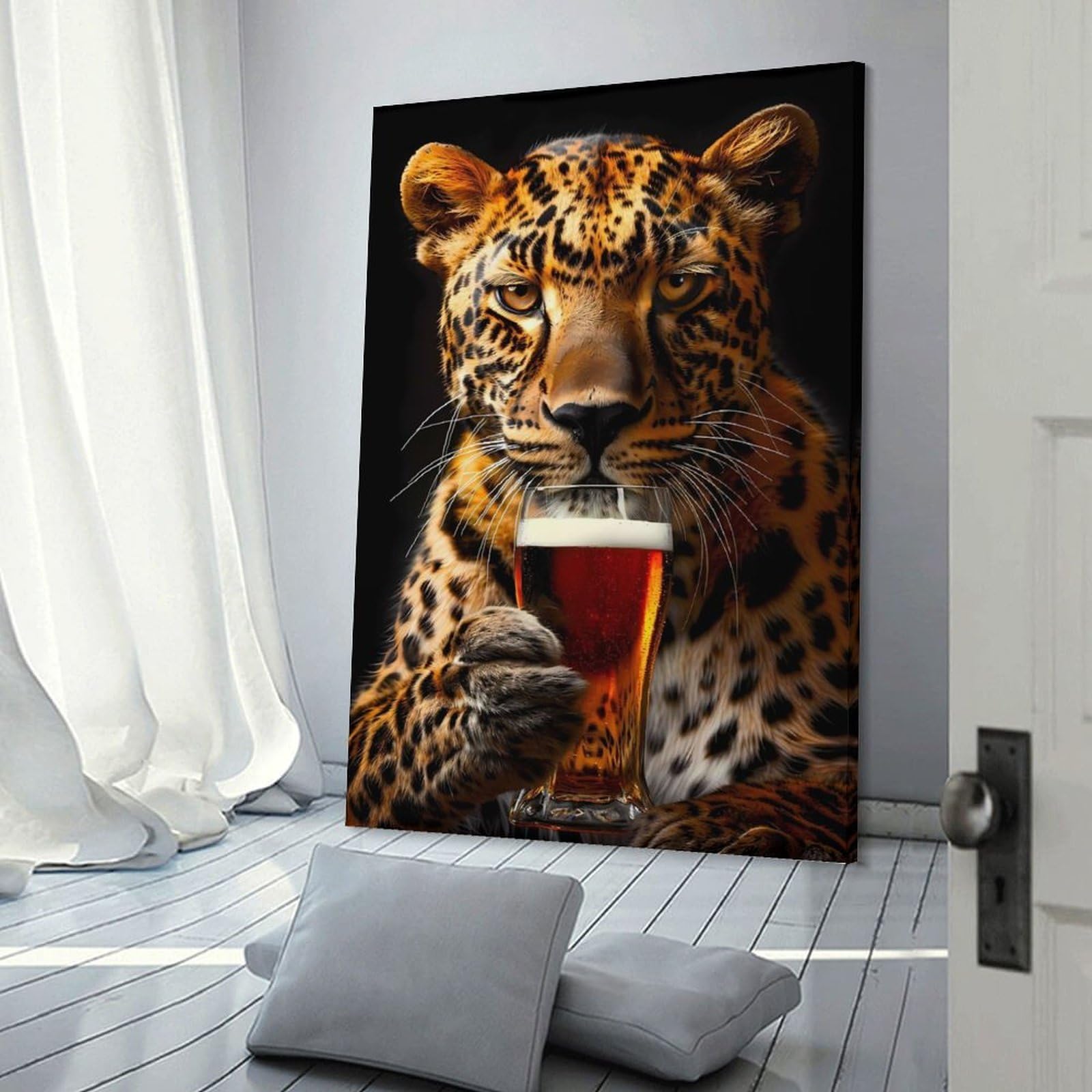Junmoney Canvas Wall Art Leopard Beer, 20x30inch(50x75cm), for Bedroom, Guest Room Or Reading Nook, Canvas Wall Decor for Personal Spaces