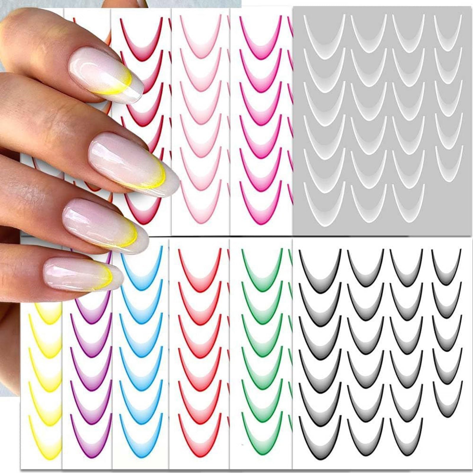 12 Sheets Self-Adhesive Nails Decals French Tip Nails Stickers Nails Art Decorations French Line Nails Art Stickers