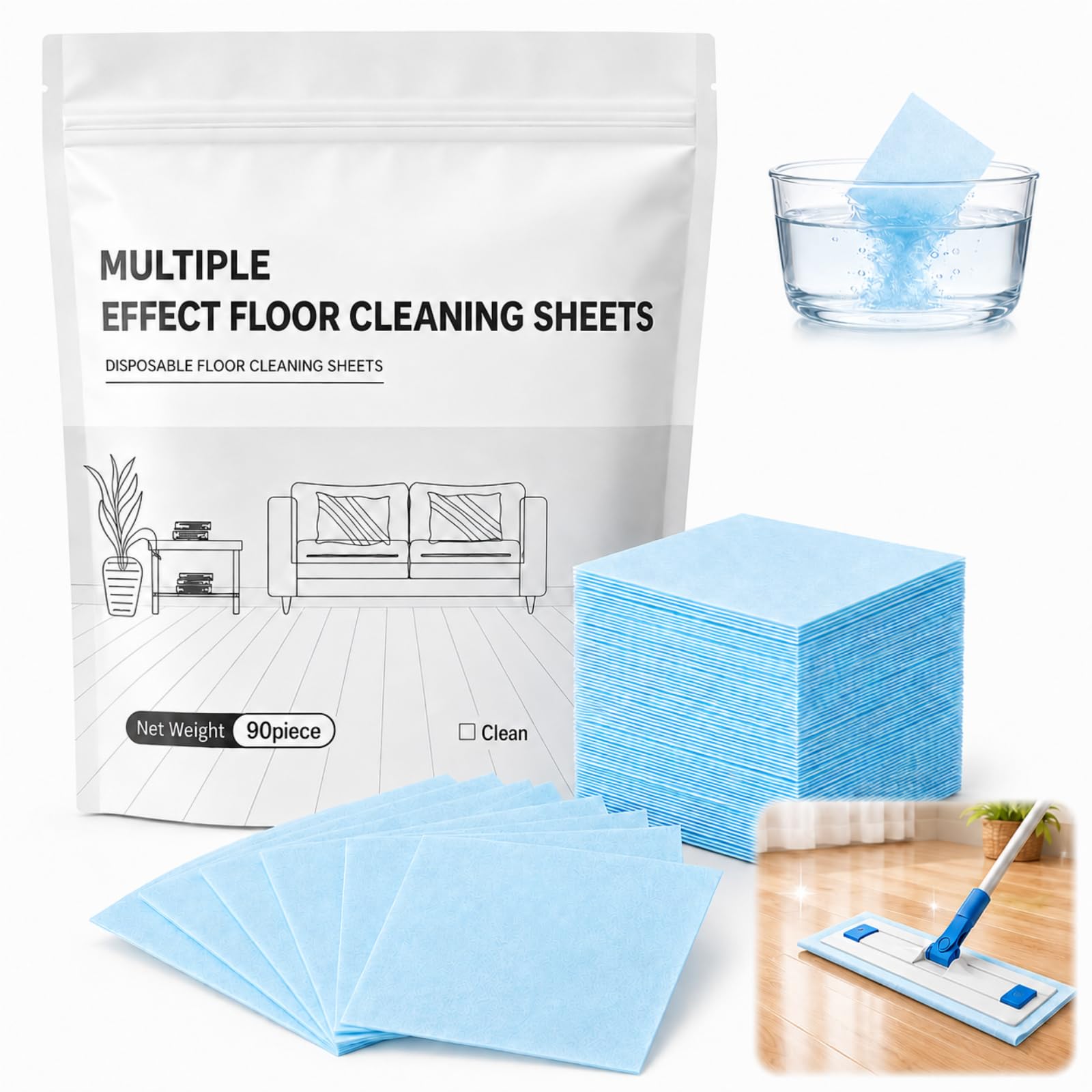 90 Count Pro Multi Effect Floor Cleaner Sheets, Multi-Surface Cleaner