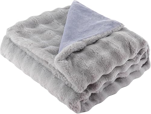 Miniatura 1 de MAOZAN Manta de piel sintética de conejo súper suave, manta de forro polar esponjosa, gruesa, cálida, esponjosa, elegante, suave, reversible, manta