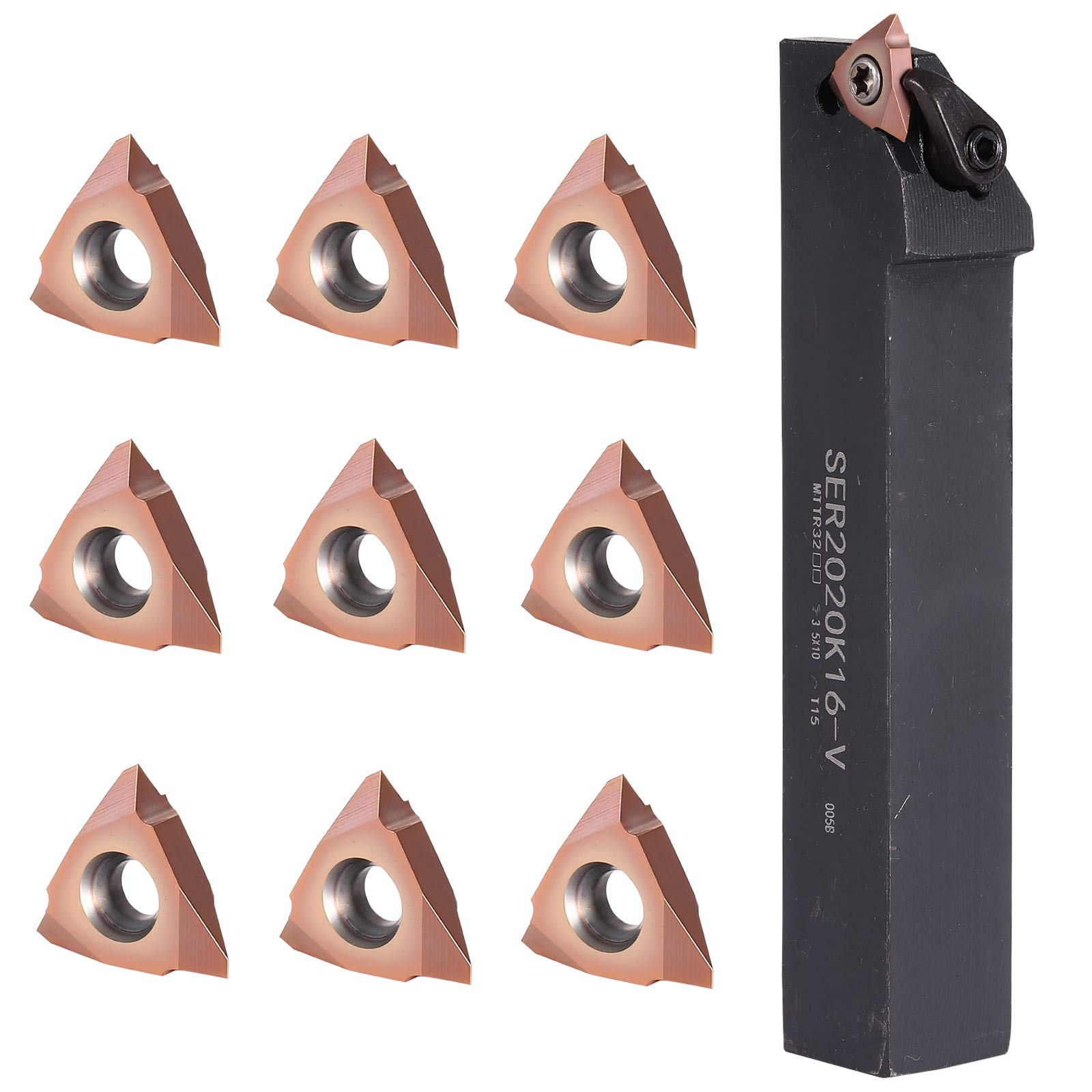 Lathe Tools Threaded Turning Tools Threaded Turning Tools Carbide Threaded Inserts for External 60 Degree Threaded Turning Tools Pitch Range 0.5mm-3.0mm Vertical Threaded Tool Holder Item Included 16VERAG60 10PCS+ SER2020K16-V 1PCS