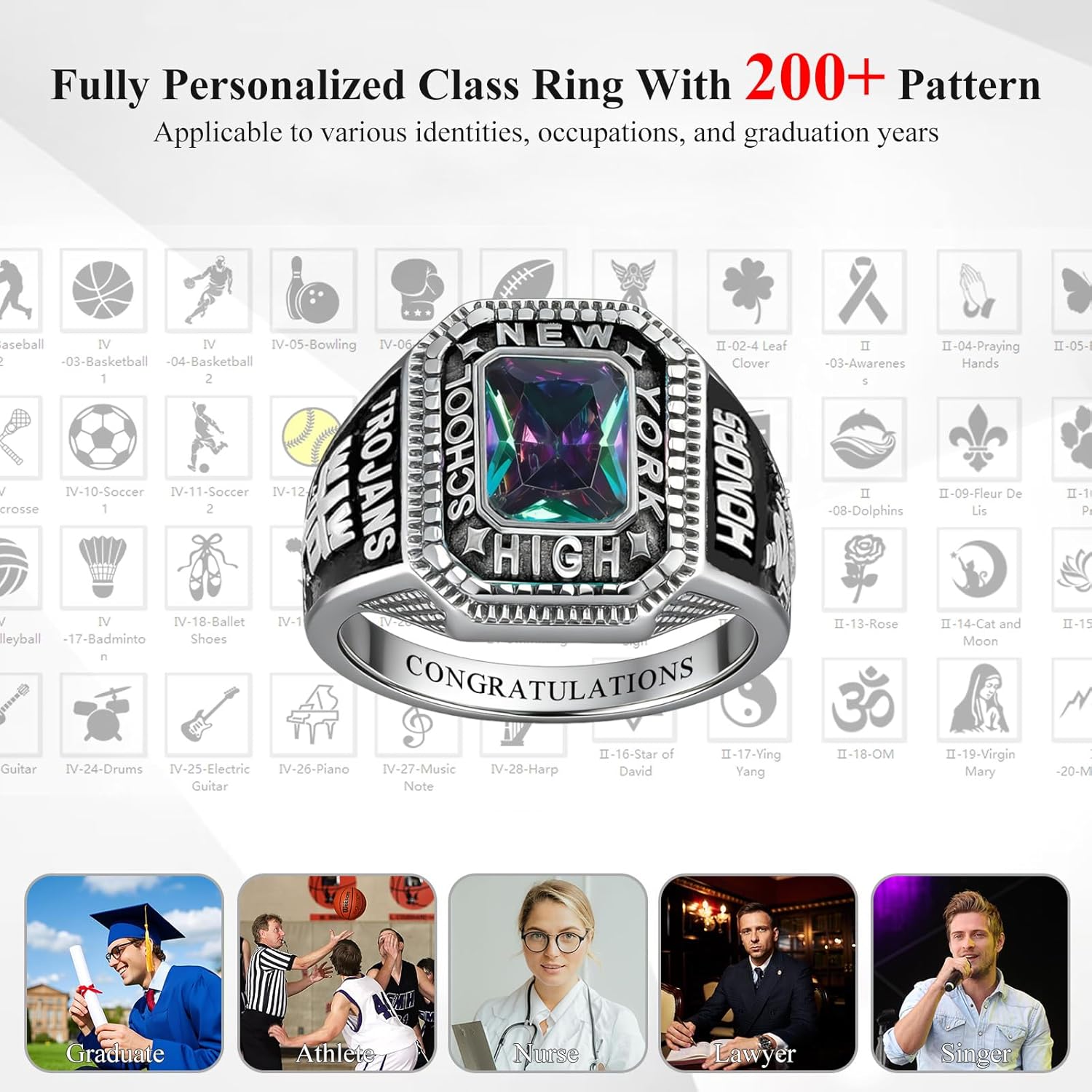Customizable Class Rings High School and College Graduates,Graduation Ring Personalized,Sterling Silver/10k/14k/18k,Birthstone Class Of 2026 Ring Graduation Gift
