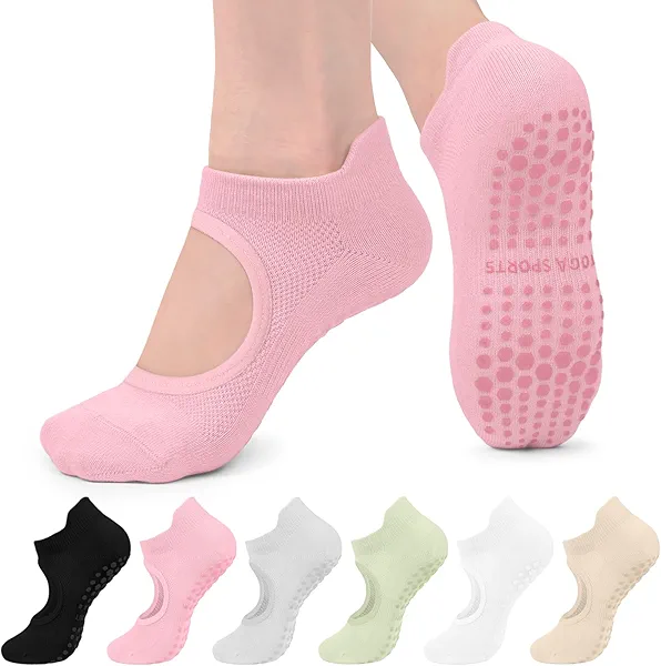 CTHH 6 Pairs Pilates Socks with Grips for Women, Yoga Socks Non-slip for Pure Barre Hospital Barefoot Workout