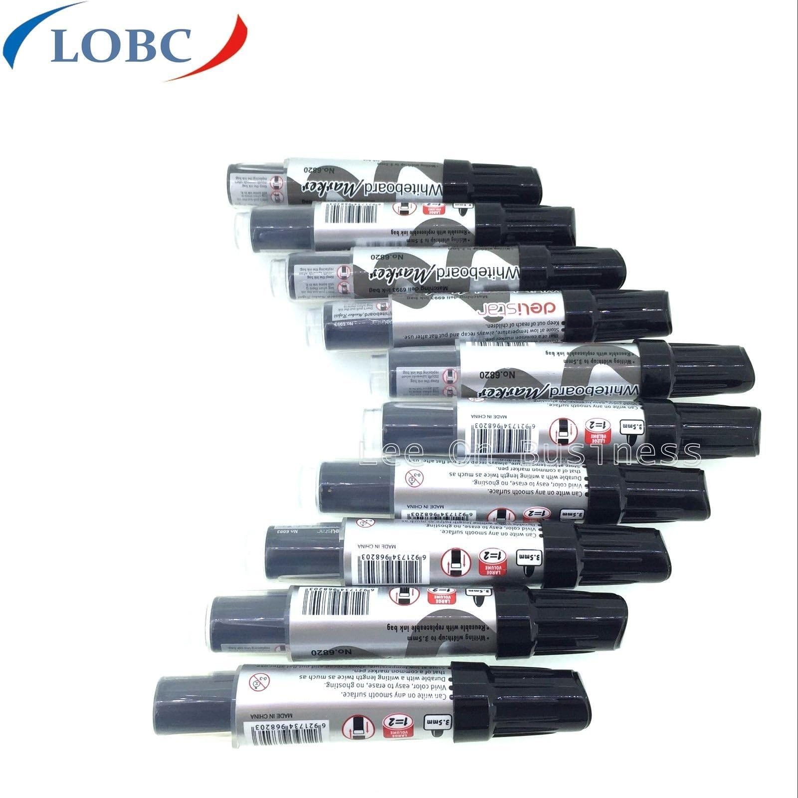 10x DELI LARGE BARREL JUMBO WHITEBOARD MARKER PEN DRY WIPE BULLET TIP No.6820 (Black)
