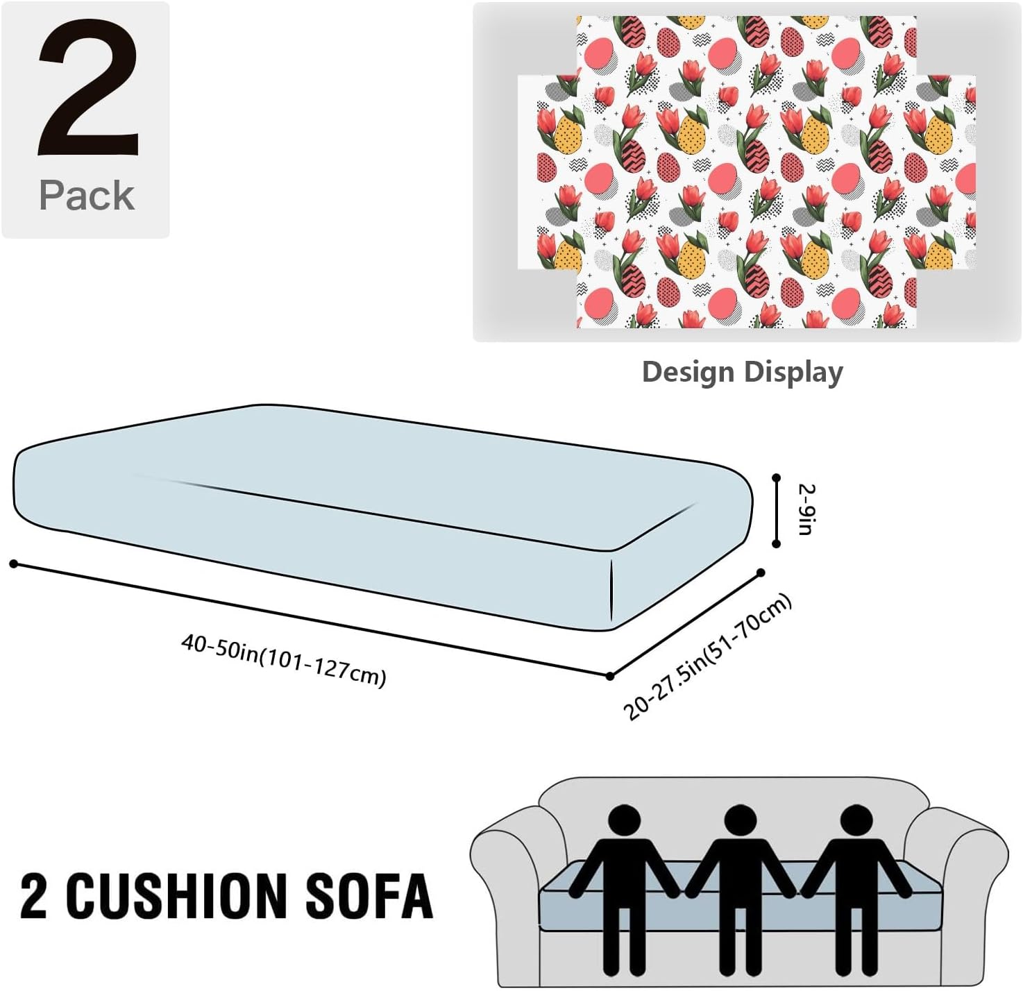 Bold Floral Pop Loveseat Covers Couch Covers for 2 Cushion Couch, 2-Piece Stretch Sofa Slipcovers Anti-Slip Washable Furniture Protectors for Dogs Pets