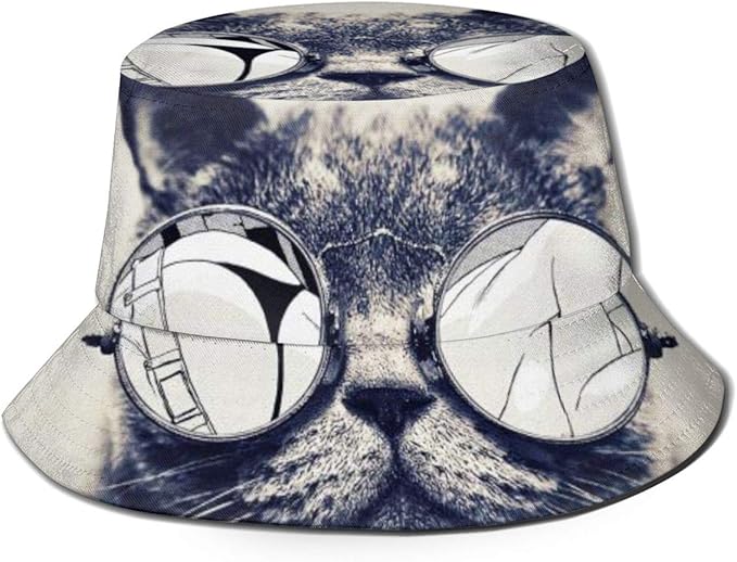 Amazon メガネ猫 キャップ バケットハット 帽子 の サン バイザー メンズ レディース かわいい おしゃれ 紫外線対策 日常用 旅行用 釣り 登山 旅行 海外 夏 漁夫帽 キャップ 通販